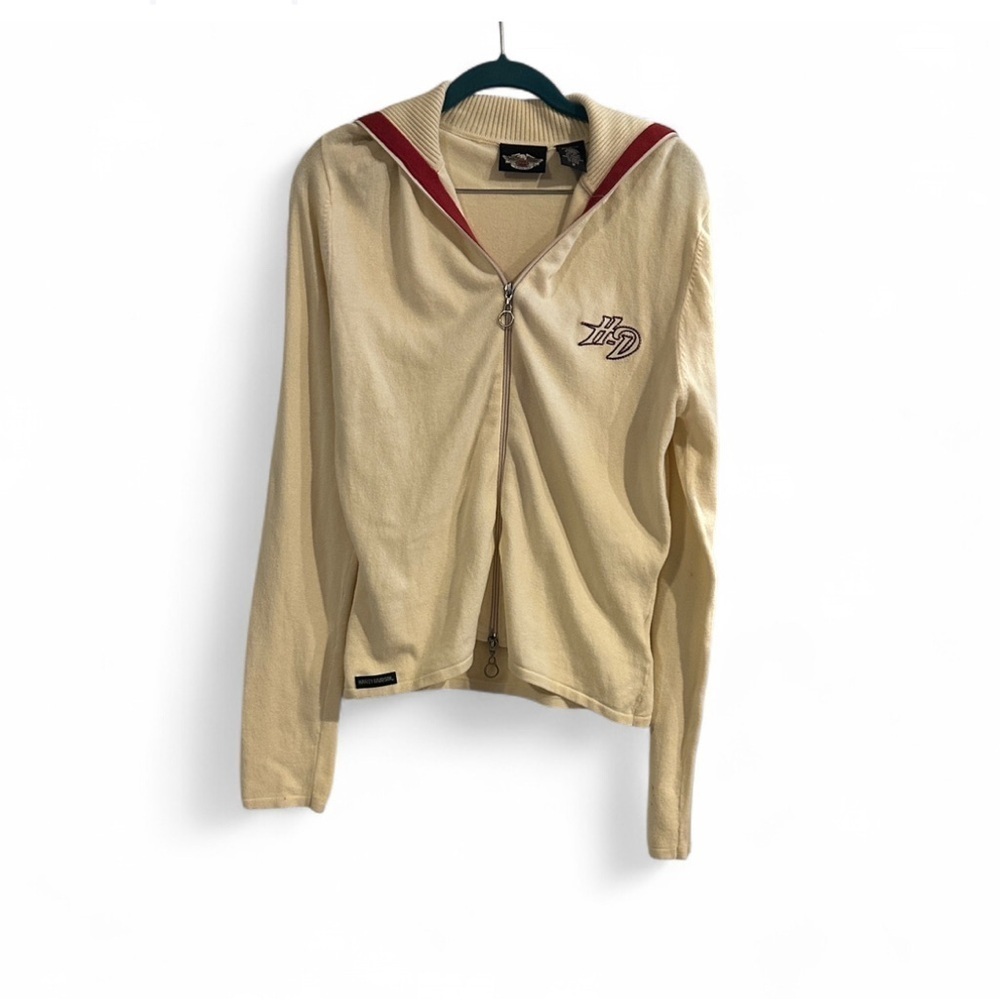 Harley-Davidson Vintage Cream Full Zip Cardigan Cowl Neck Cotton Blend Medium